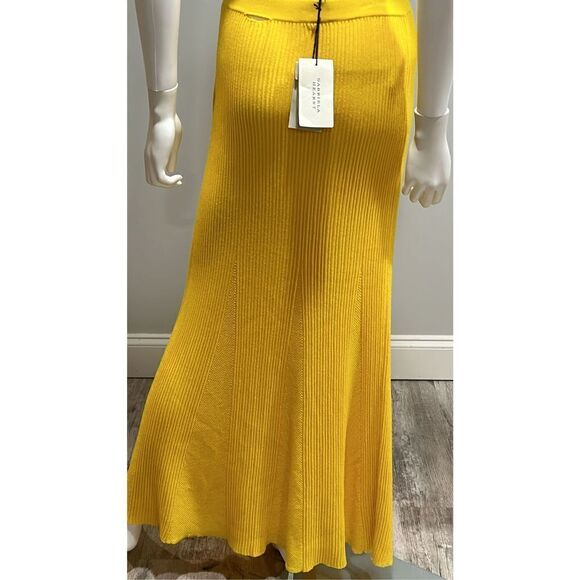 $1390 Gabriela Hearst Eula Ribbed and Pointelle Knit In Yellow Merino Wool Maxi - Picture 9 of 10